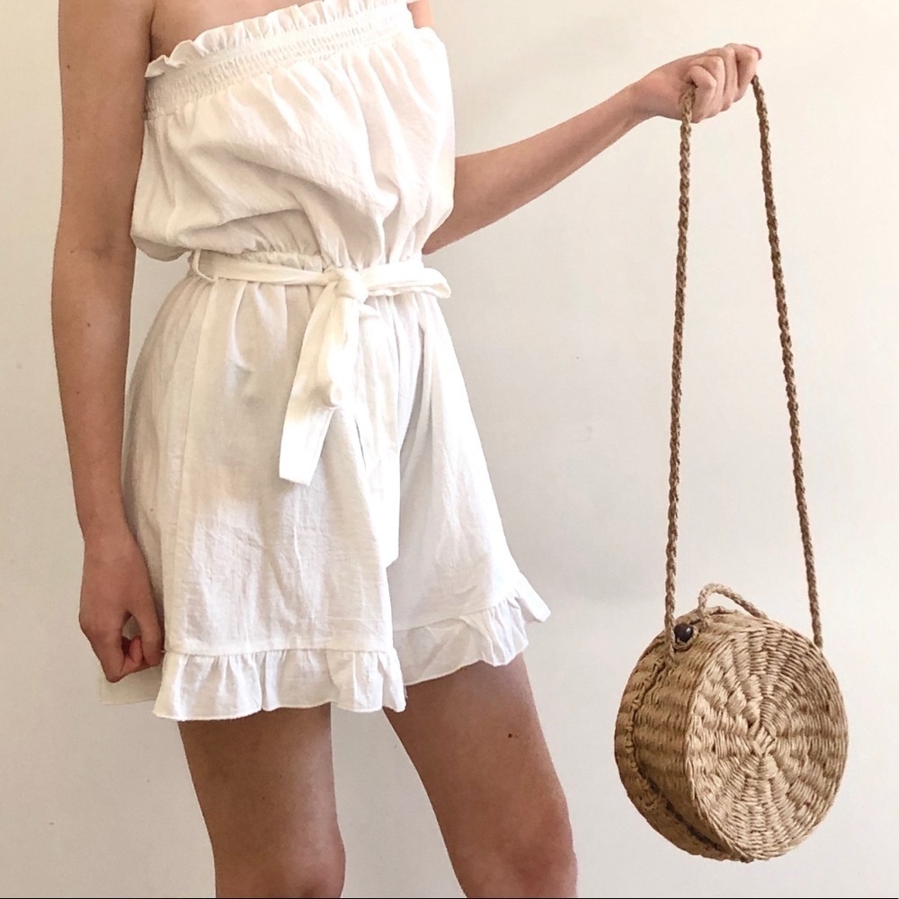 STRAW ROUND CROSSBODY BAG  WITH TOP HANDLE